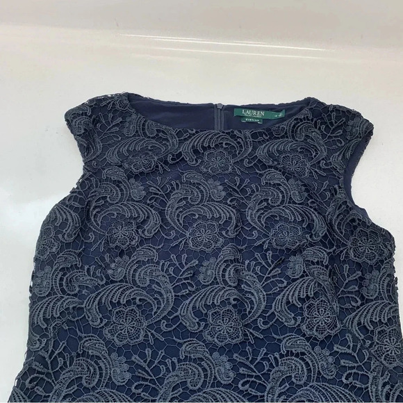 Lauren Ralph Lauren Evening Dress 12  Blue Crochet‎ Floral Formal Business Event - Picture 7 of 11